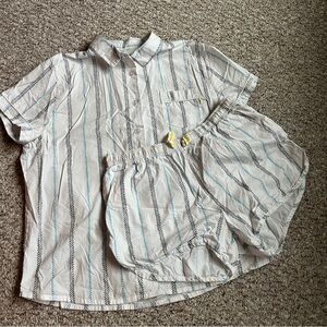 Chalmers Elyse Pajama Set white striped shorts button up top women’s large/12/42